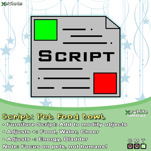 Second Life Marketplace *XeoLife* Pet Food Bowl Script (Furniture)